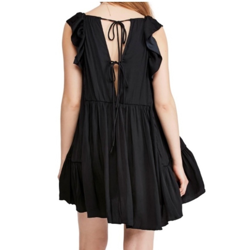 Free People Intimately Smocked Black Satin Want Your Love Mini Dress Large - Picture 4 of 15